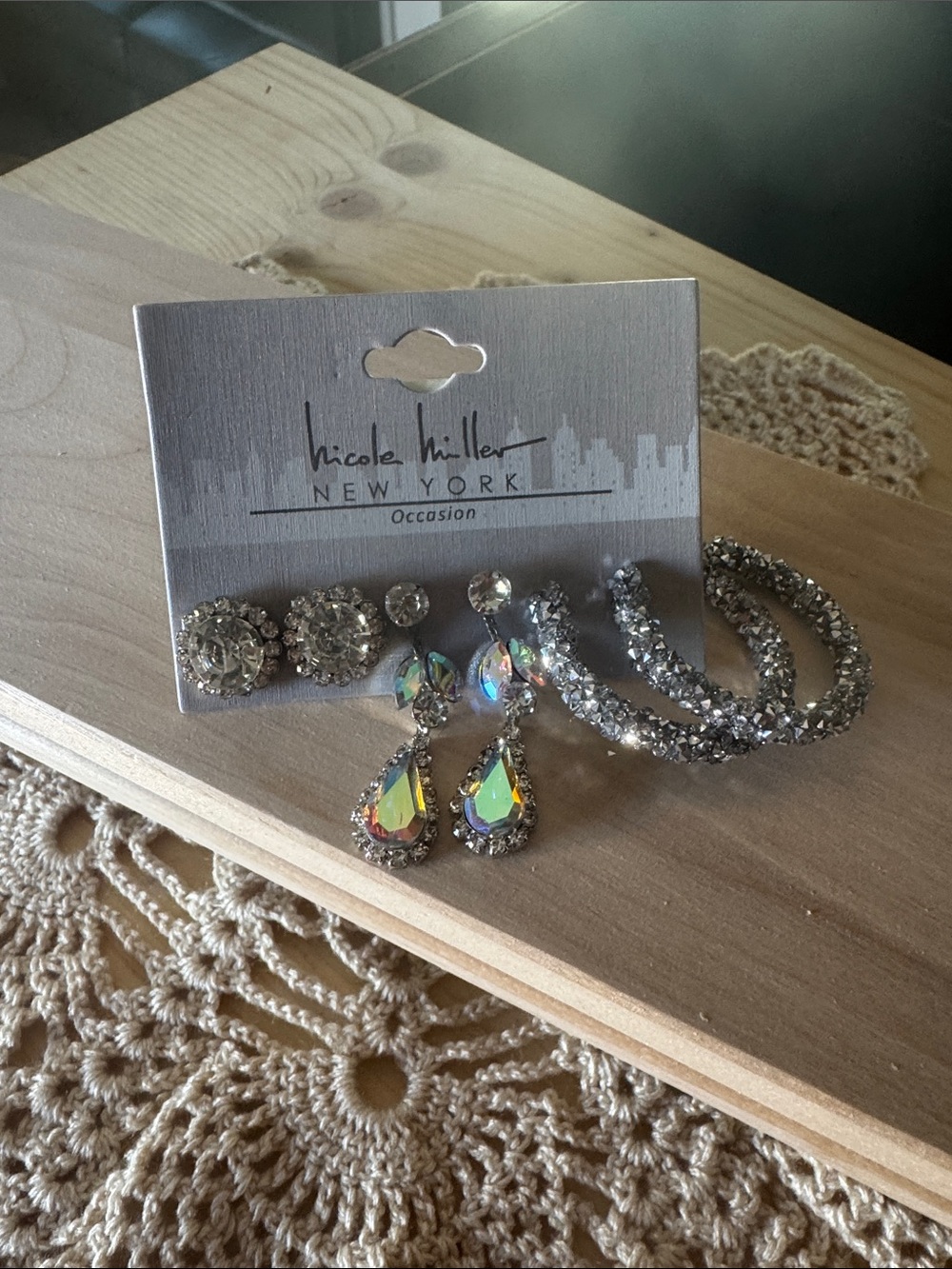 Nicole Miller Crystal & Aurora Borealis Earring Set